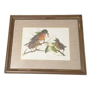 Robin Signed John Allen Bird Print with Wooden Frame